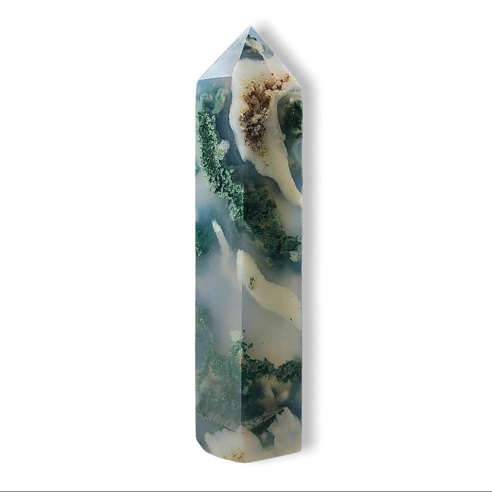 Green Moss Agate tower stone pyramid obelisk point wand rock crystal healing
